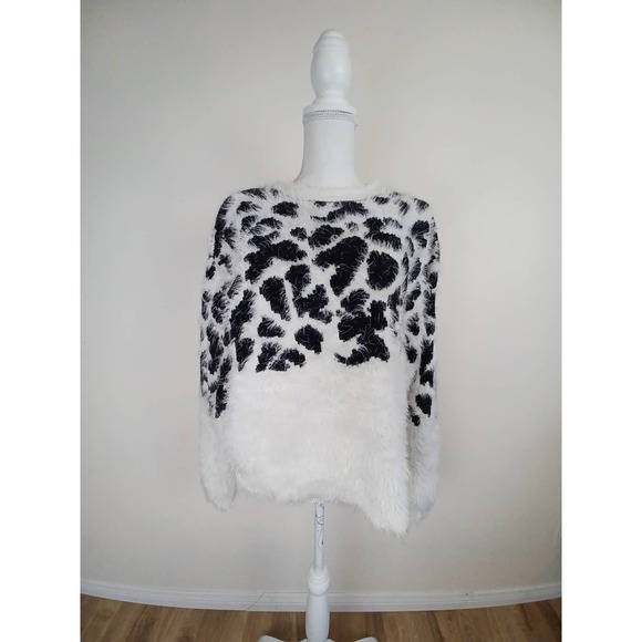Cow Print textured White and Black Sweater - Picture 1 of 5